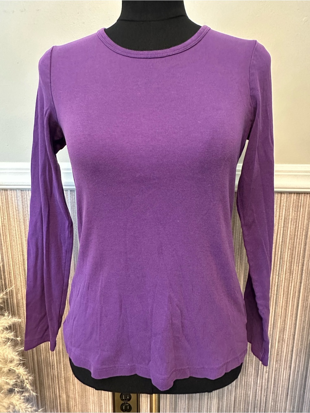 St. John’s Bay Purple Long Sleeve Crew Neck Cotton Tee Size Small
